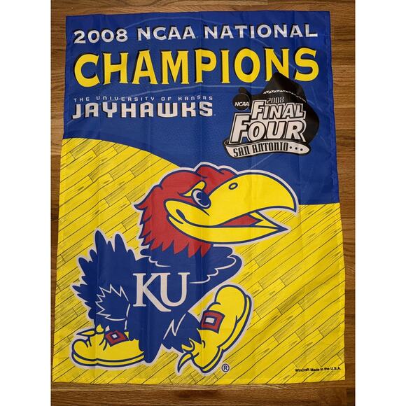 2008 WinCraft Kansas Jayhawks Final Four National Champions Flag 36 X 27” - Picture 1 of 4